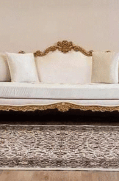 Hand Carved Teak Wood 5 Seater Sofa Set (Antique Golden Finish)
