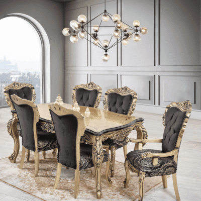 Royal Black & Gold Dining Table With 8 Chairs