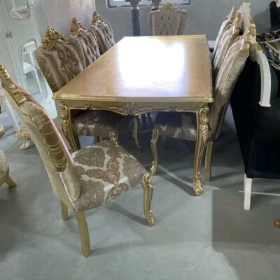 Victorian Royal Handcrafted Marble Top Dining Table With 8 Chairs