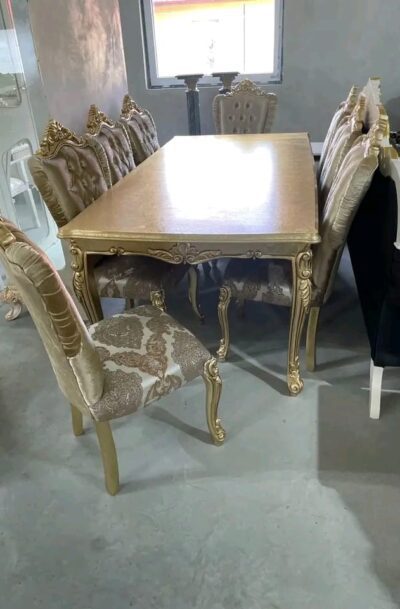Victorian Royal Handcrafted Marble Top Dining Table With 8 Chairs