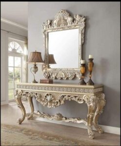 Belle Silver Console Table Carved Wood Traditional Homey Design