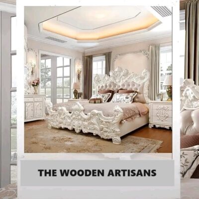 Ivory & Silver Accents King Bedroom Set 5Pcs Carved Wood Homey Design