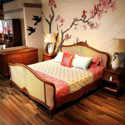 The Wooden Artisans French Curved Rattan Bed With Side Table