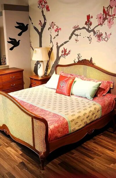 The Wooden Artisans French Curved Rattan Bed With Side Table