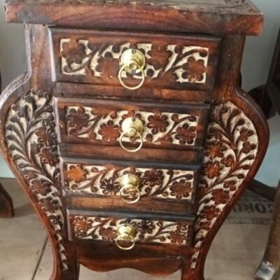 Hand-Carved Solid Wood Bedside Table with Drawers