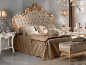 Grand Button Upholstered Gold Leaf Bed