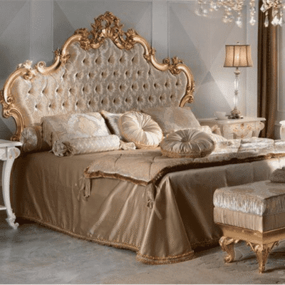 Grand Button Upholstered Gold Leaf Bed