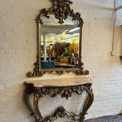 Opulent French Marble Top Gilt Console With Mirror