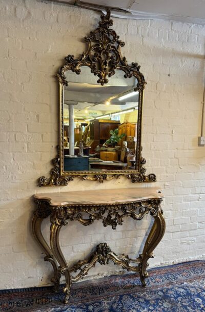 Opulent French Marble Top Gilt Console With Mirror