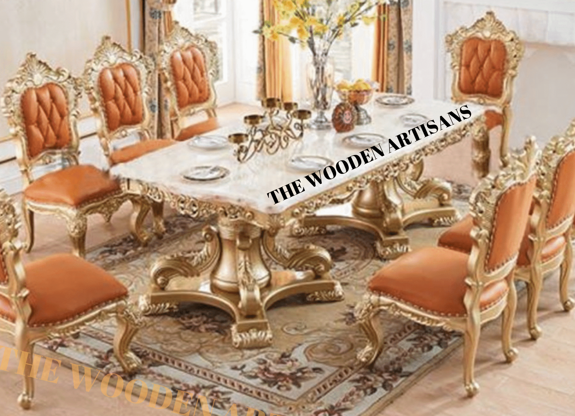 Carving Luxurious Dinning Table In Gold Finished Living Concept Handicrafts