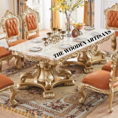 Carving Luxurious Dinning Table In Gold Finished Living Concept Handicrafts