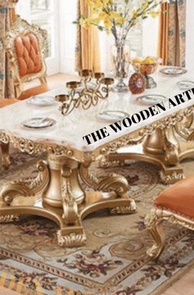 Carving Luxurious Dinning Table In Gold Finished Living Concept Handicrafts