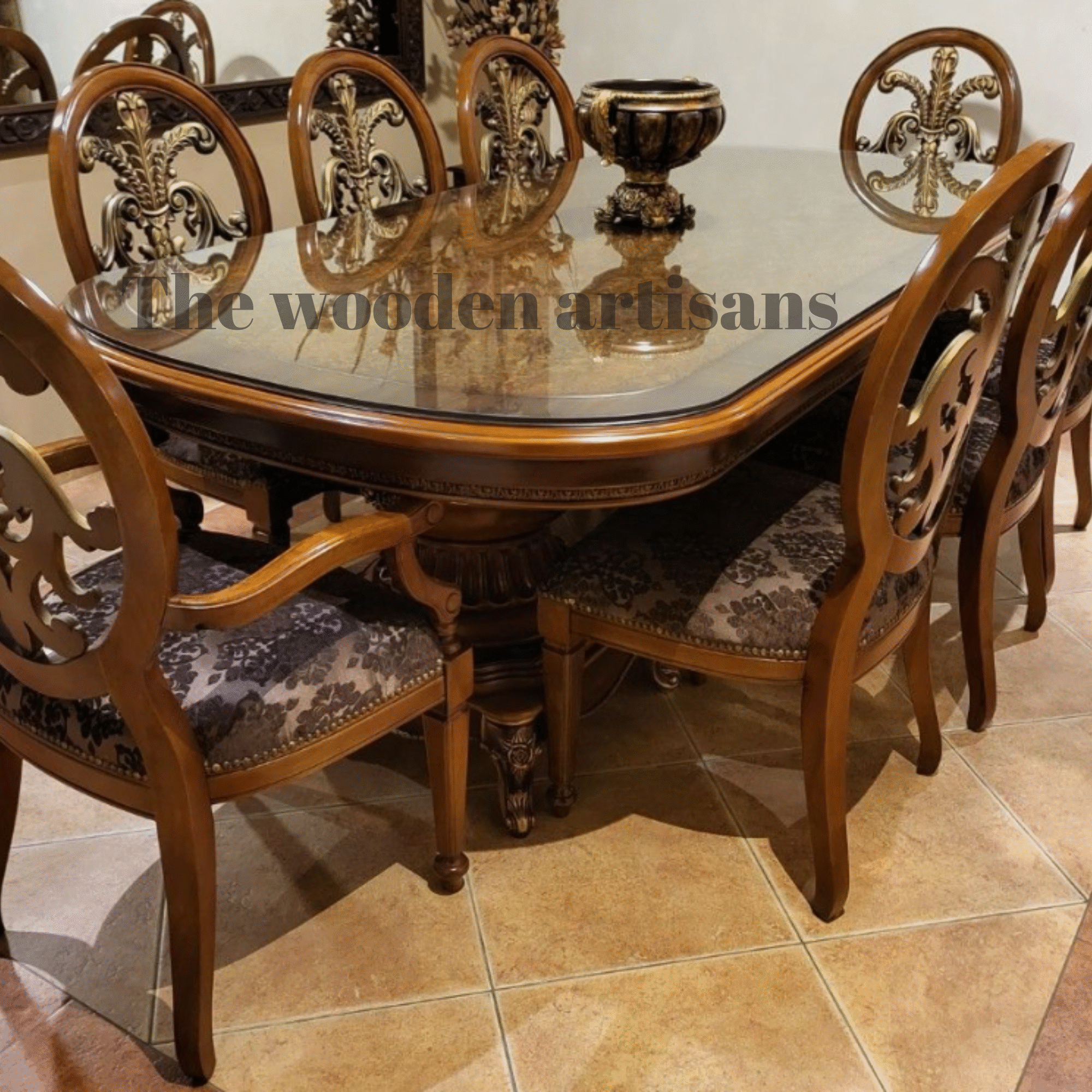 Royal Hand-Carved Wooden Dining Table Set – Luxury 8 Seater Dining Set