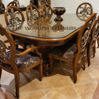 Royal Hand-Carved Wooden Dining Table Set – Luxury 8 Seater Dining Set