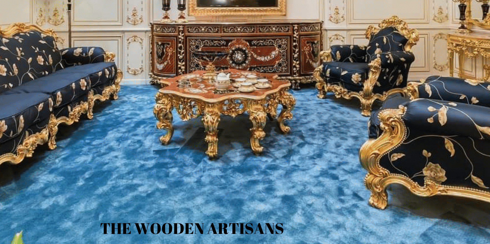 European-style solid wood carved French court shell parquet square living room tea table corner