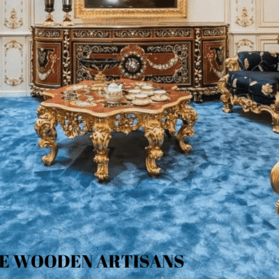 European-style solid wood carved French court shell parquet square living room tea table corner