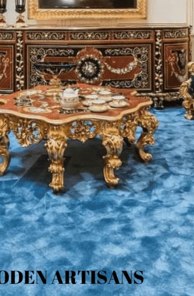 European-style solid wood carved French court shell parquet square living room tea table corner