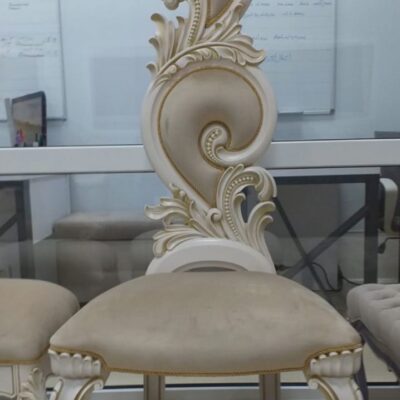 Royal Hand-Carved High Back Accent Chair – White & Gold Luxury Design