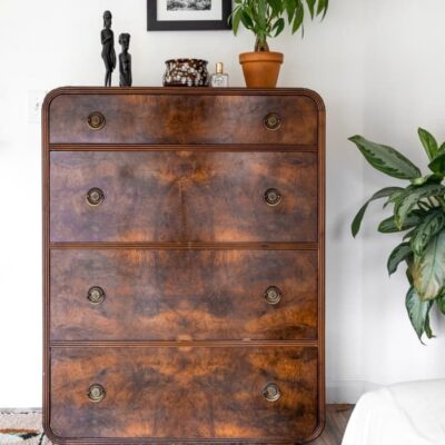 Luxury Wooden Chest of Drawers – Classic Burl Finish Storage Cabinet