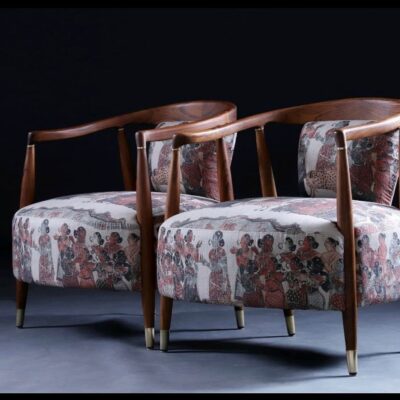 Luxury Wooden Barrel Accent Chairs – Upholstered Designer Seating (Set of 2)