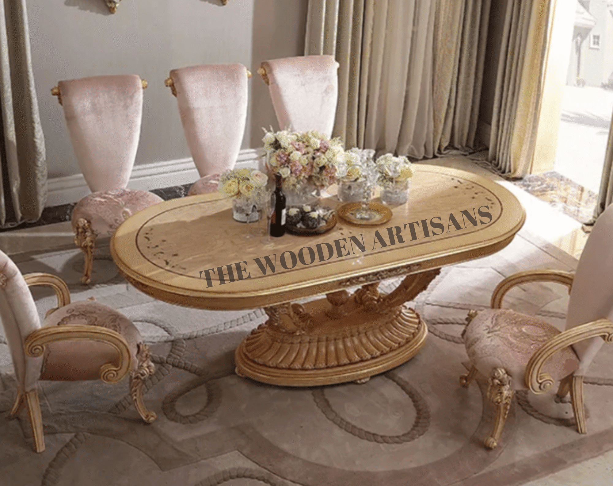 Dining Room Furniture Luxury Italian Classical Baroque Solid Wood Dining Table Set