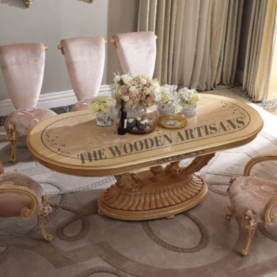 Dining Room Furniture Luxury Italian Classical Baroque Solid Wood Dining Table Set