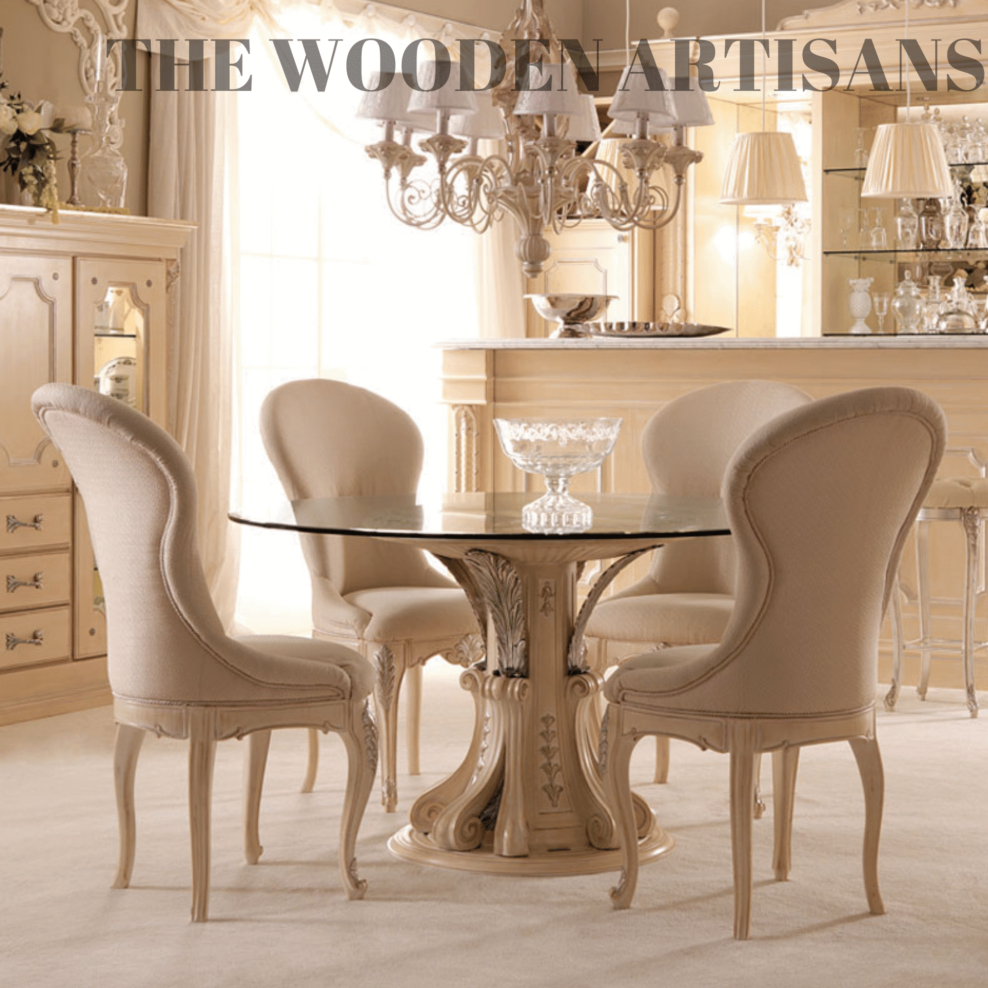 Opulent Italian Round Glass Dining Table Set