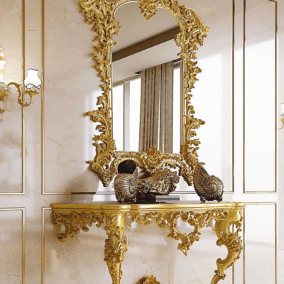 Italian Style Gold Leaf Gilding Luxury Mirror Console