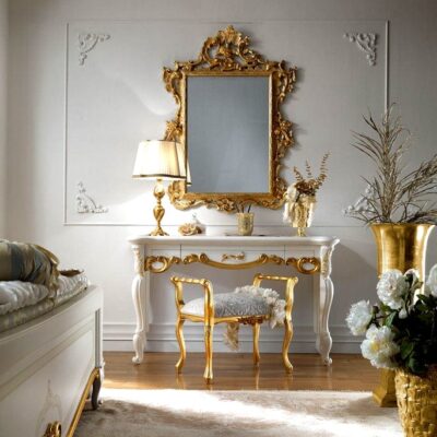Ornate White and Gold Leaf Italian Dressing Table