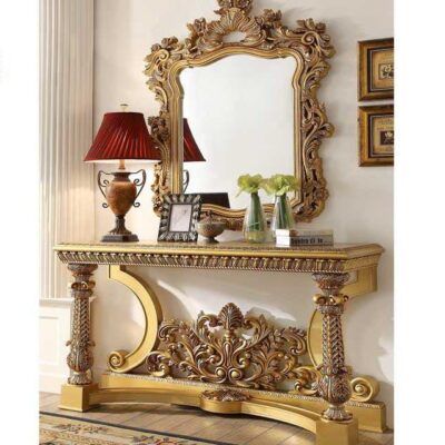 Antique Gold Hand Carved Console With Mirror Frame