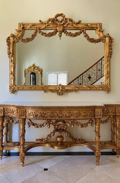 Palatial Italian 19th century Louis XVI style carved and gilt wood grand console with mirror