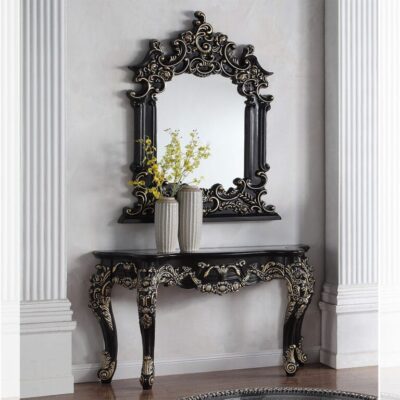 Italian Style Black & Gold Leaf Gilding Luxury Mirror with Console
