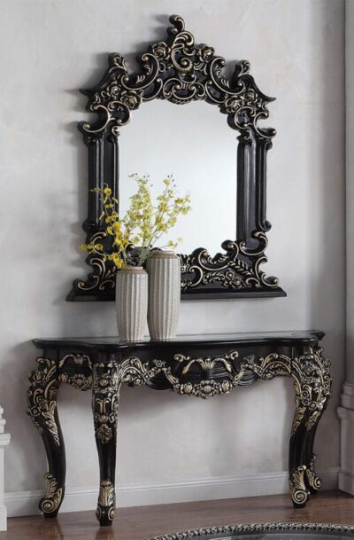 Italian Style Black & Gold Leaf Gilding Luxury Mirror with Console