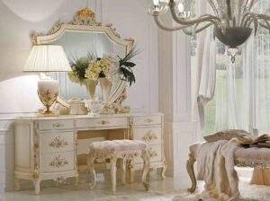 Luxury European Style Solid Teak Wood Carving Dressing Table