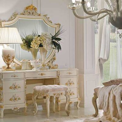 Luxury European Style Solid Teak Wood Carving Dressing Table