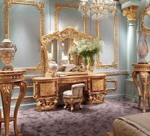 Master Bedroom Vanity Luxury Baroque Arabic Royal Style Furniture Bedroom Heavy Carved Dresser Set