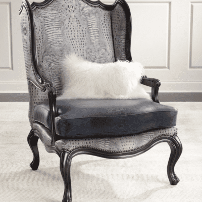 Luxury Hand-Carved Wingback Accent Chair with Upholstered Seat