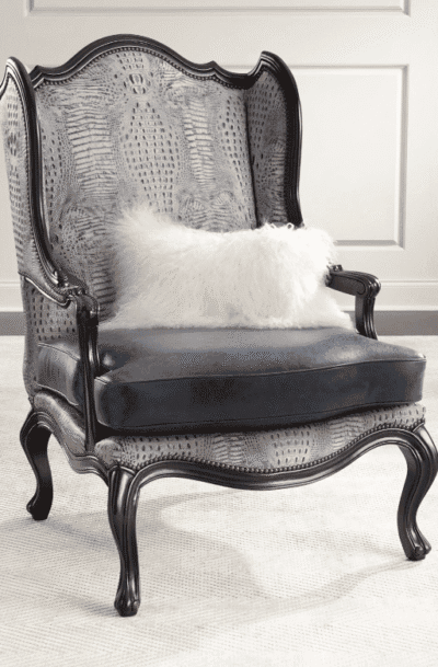 Luxury Hand-Carved Wingback Accent Chair with Upholstered Seat