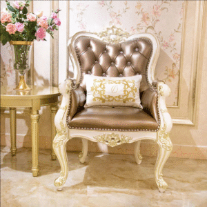 Luxury Royal Tufted Accent Arm Chair with Hand-Carved Frame