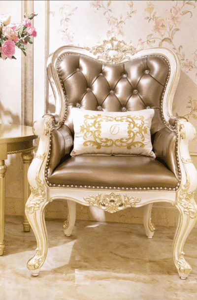 Luxury Royal Tufted Accent Arm Chair with Hand-Carved Frame