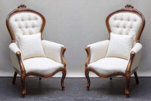 Luxury Royal Tufted Arm Chairs Set with Hand-Carved Wooden Frame (Set of 2)