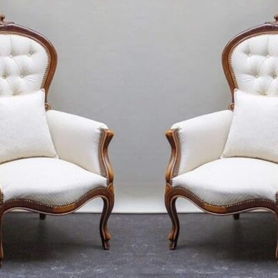 Luxury Royal Tufted Arm Chairs Set with Hand-Carved Wooden Frame (Set of 2)