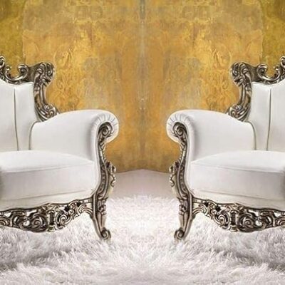 Luxury Royal Hand-Carved Wooden Arm Chairs (Set of 2)