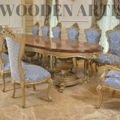 Italian Luxury Hand work Carved Teak Wood 14 Seater Dining Table Set