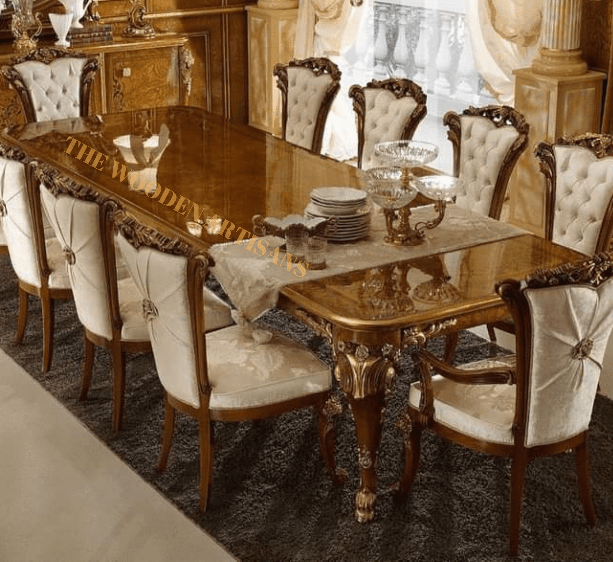 Antique French Style Wooden Dining Set