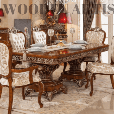 Burl and Metallic Antique Gold Dining Set for Luxury Homes