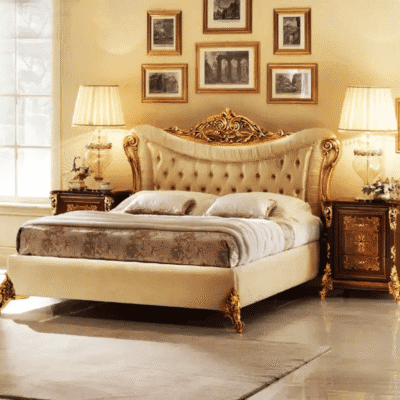 Luxury Royal Gold Upholstered Bed – Classic European Style By The Wooden Artisans | Handcrafted Luxury Furniture