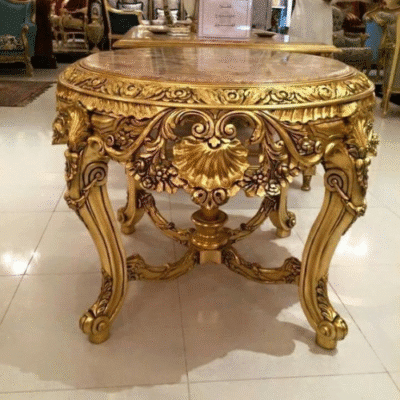 Luxury Royal Gold Carved Round Center Table By The Wooden Artisans | Handcrafted Luxury Furniture