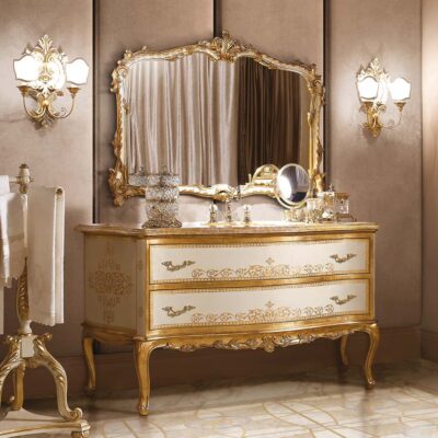 Luxury Royal Italian Style Dressing Table with Carved Mirror