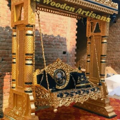Luxury Royal Hand-Carved Wooden Swing (Jhula) with Pillar Frame